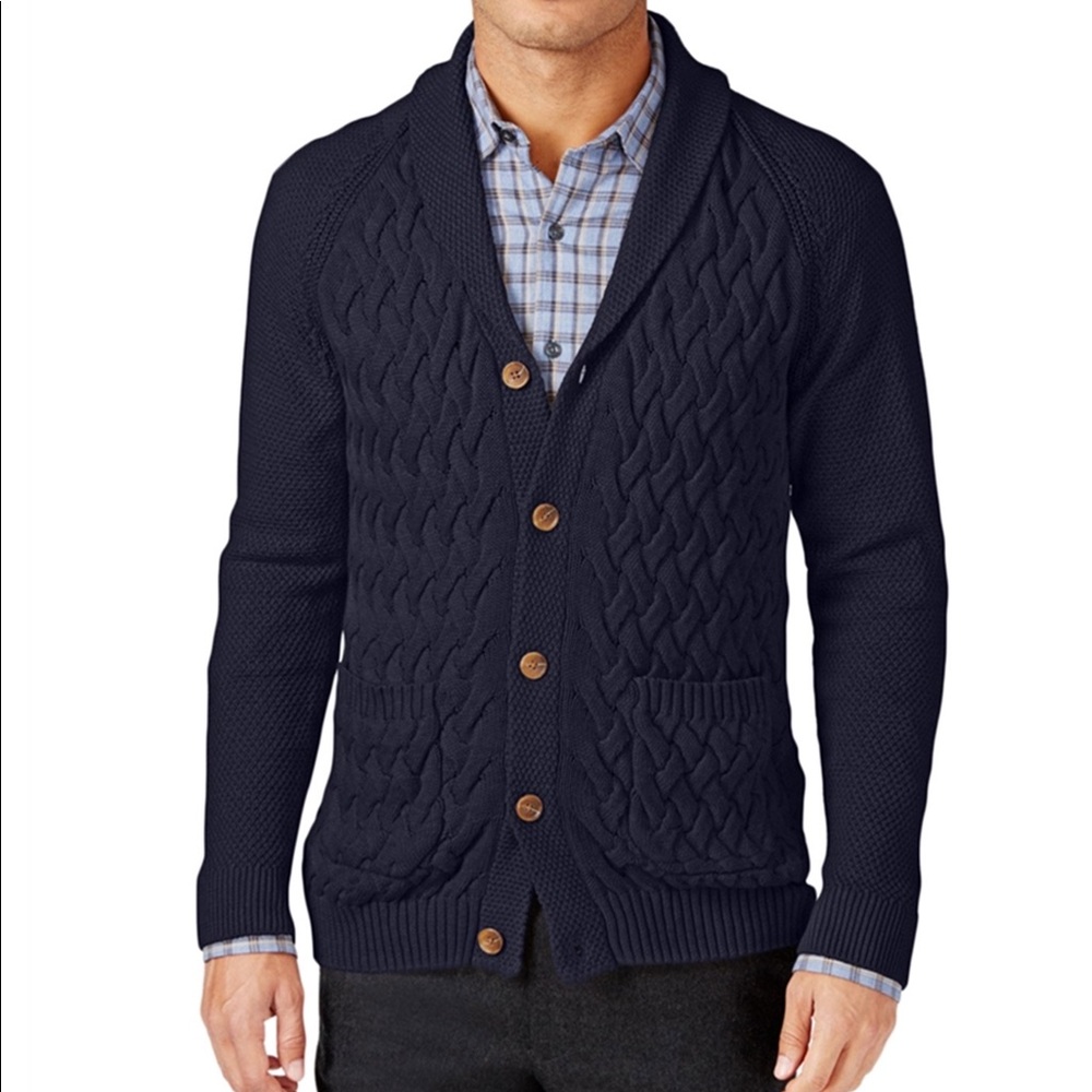 Tasso Elba Mens Sweater Blue Medium M Cardigan Button-Down $85 NEW Casual